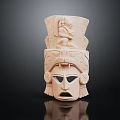 Ancient Carved Wooden Mask With Intricate Patterns And Top Figure Decoration